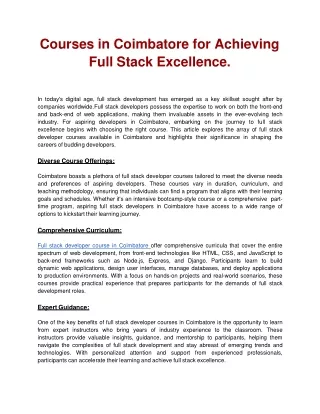 Courses in Coimbatore for Achieving Full Stack Excellence