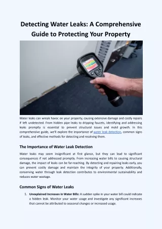 Detecting Water Leaks: A Comprehensive Guide to Protecting Your Property