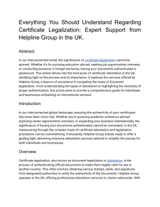 Everything You Should Understand Regarding Certificate Legalization_ Expert Support from Helpline Group in the UK