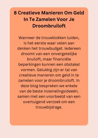 8 Creatieve Manieren Om Geld In Te Zamelen Voor Je Droombruiloft.