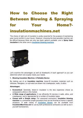 How to Choose the Right Between Blowing & Spraying for Your Home-insulationmachines.net