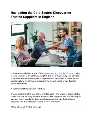 Trusted Care Sector Suppliers England