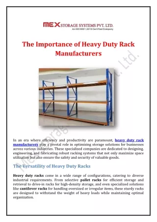 The Importance of Heavy Duty Rack Manufacturers