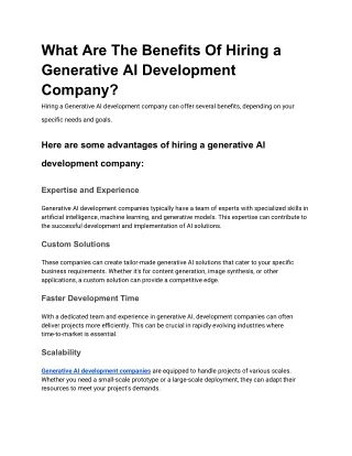 What Are The Benefits Of Hiring a Generative AI Development Company?