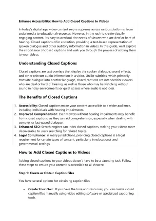 Enhance Accessibility How to Add Closed Captions to Videos