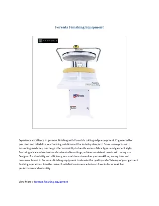 Forenta Finishing Equipment