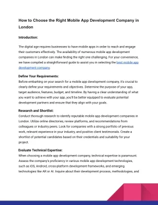 How to Choose the Right Mobile App Development Company in London