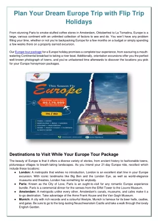 Plan Your Dream Europe Trip with Flip Trip Holidays