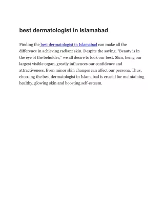 best dermatologist in Islamabad