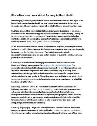 Bhanu Heartcare: Your Virtual Pathway to Heart Health