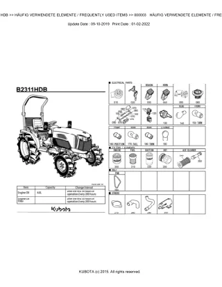 Kubota B2311HDB Tractor Parts Catalogue Manual (Publishing ID BKIDK5198)