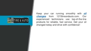 Oil Change  1215tireandauto.com