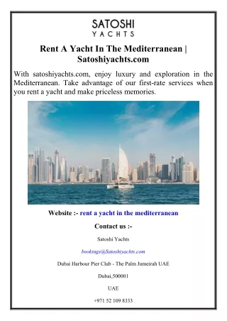 Rent A Yacht In The Mediterranean  Satoshiyachts.com