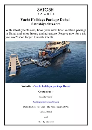 Yacht Holidays Package Dubai  Satoshiyachts.com