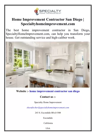Home Improvement Contractor San Diego  Specialtyhomeimprovement.com