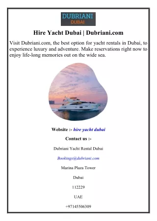 Hire Yacht Dubai  Dubriani.com