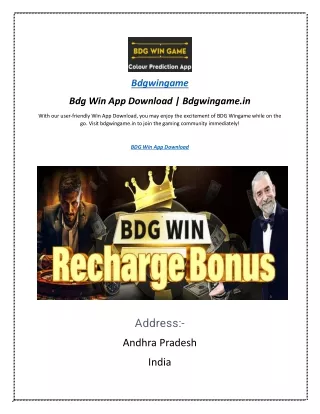 Bdg Win App Download | Bdgwingame.in