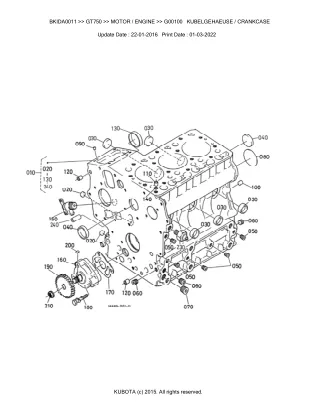 Kubota GT750 Garden Tractor Parts Catalogue Manual (Publishing ID BKIDA0011)