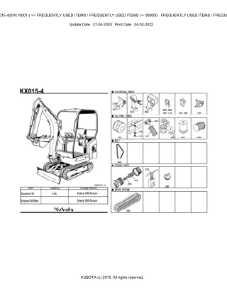 Kubota KX015-4 (SN 70001 AND UP) Excavator Parts Catalogue Manual (Publishing ID BKIDA5168)