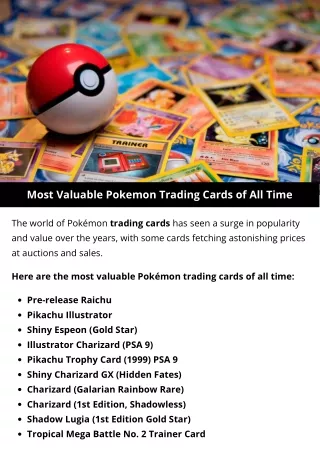 Most Valuable Pokemon Trading Cards of All Time