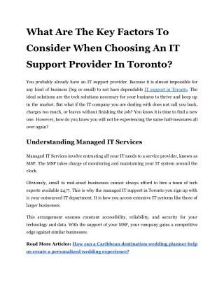 What Are The Key Factors To Consider When Choosing An IT Support Provider In Toronto