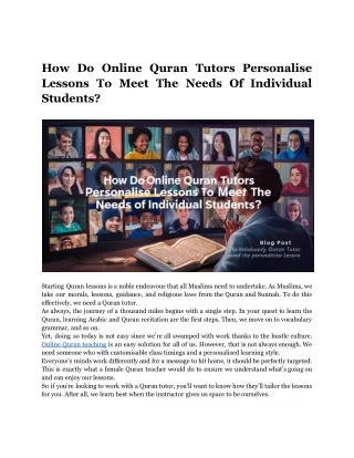How Do Online Quran Tutors Personalize Lessons To Meet The Needs Of Individual Students