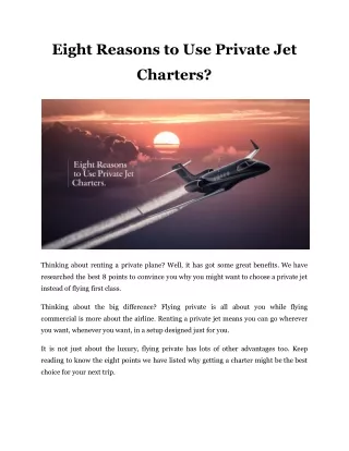 Eight Reasons to Use Private Jet Charters_