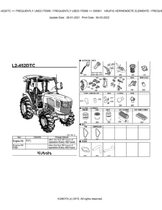 Kubota L2-452DTC Tractor Parts Catalogue Manual (Publishing ID BKIDK5392)