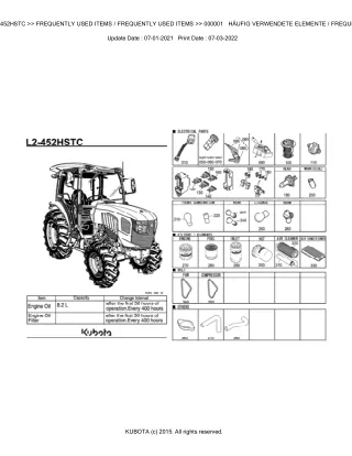 Kubota L2-452HSTC Tractor Parts Catalogue Manual (Publishing ID BKIDK5382)