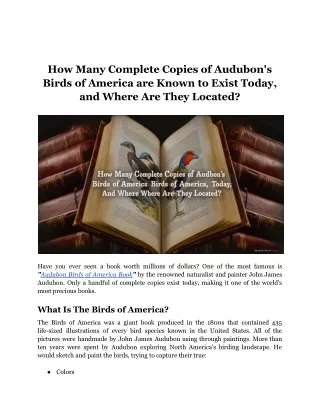 How Many Complete Copies of Audubon's Birds of America are Known to Exist Today, and Where Are They Located