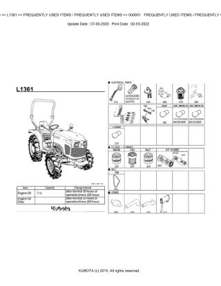 Kubota L1361 Tractor Parts Catalogue Manual (Publishing ID BKIDK5158)