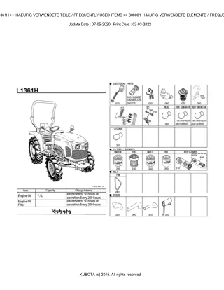 Kubota L1361H Tractor Parts Catalogue Manual (Publishing ID BKIDK5159)