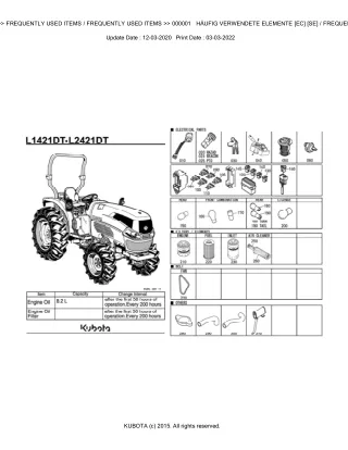Kubota L1421DT Tractor Parts Catalogue Manual (Publishing ID BKIDK5272)