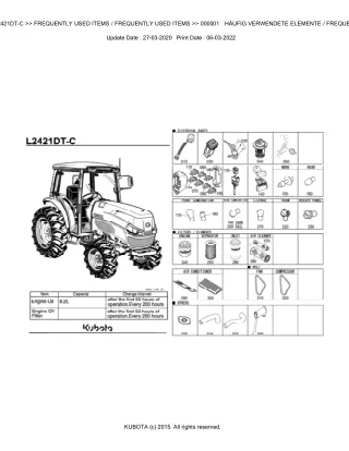 Kubota L2421DT-C Tractor Parts Catalogue Manual (Publishing ID BKIDK5221)