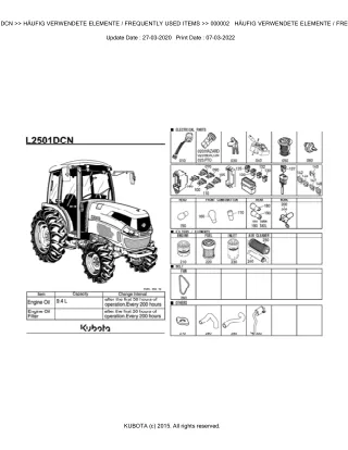 Kubota L2501DCN Tractor Parts Catalogue Manual (Publishing ID BKIDK5309)