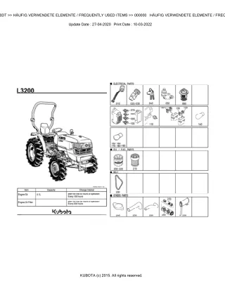 Kubota L3200DT Tractor Parts Catalogue Manual (Publishing ID BKIDK0538)