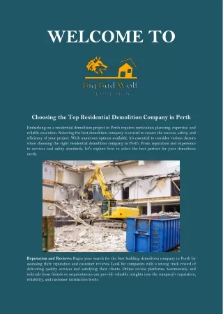 Choosing the Top Residential Demolition Company in Perth