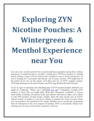 Exploring ZYN Nicotine Pouches A Wintergreen & Menthol Experience Near You