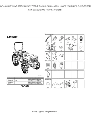 Kubota L4100DT Tractor Parts Catalogue Manual (Publishing ID BKIDK5011)