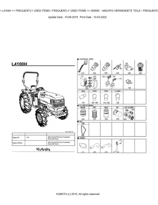 Kubota L4100H Tractor Parts Catalogue Manual (Publishing ID BKIDK5009)