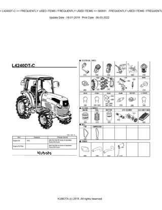 Kubota L4240DT-C Tractor Parts Catalogue Manual (Publishing ID BKIDK0624)