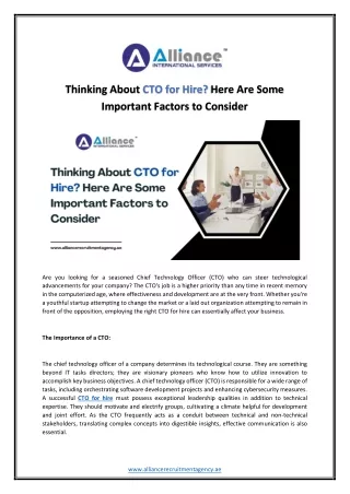 Thinking About CTO for Hire? Here Are Some Important Factors to Consider