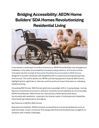 Bridging Accessibility AEON Home Builders' SDA Homes Revolutionizing Residential