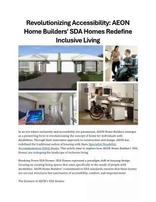 Revolutionizing Accessibility AEON Home Builders' SDA Homes Redefine Inclusive Living