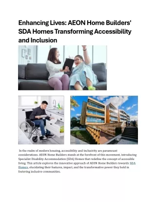 Enhancing Lives AEON Home Builders' SDA Homes Transforming Accessibility and Inclusion