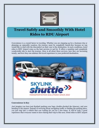 Travel Safely and Smoothly With Hotel Rides to RDU Airport