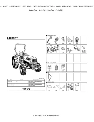 Kubota L4630DT Tractor Parts Catalogue Manual (Publishing ID BKIDK5148)