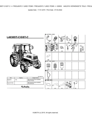 Kubota L4630DT-C  GST-C Tractor Parts Catalogue Manual (Publishing ID BKIDK0532)