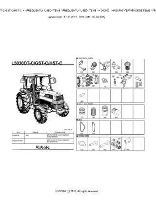 Kubota L5030DT-C  GST-C  HST-C Tractor Parts Catalogue Manual (Publishing ID BKIDK0533)