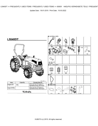 Kubota L5040DT Tractor Parts Catalogue Manual (Publishing ID BKIDK5023)